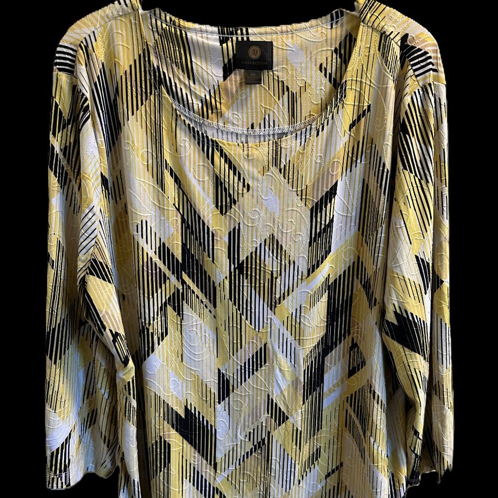 ✨ JM Collection Career Blouse in Black, Yellow, & White, XXL ✨